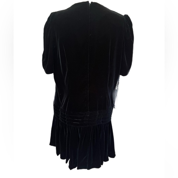 Samantha Black Drop Waist W/bows Midi Black Velvet Dress Size 20 Short Sleeve - Picture 3 of 4
